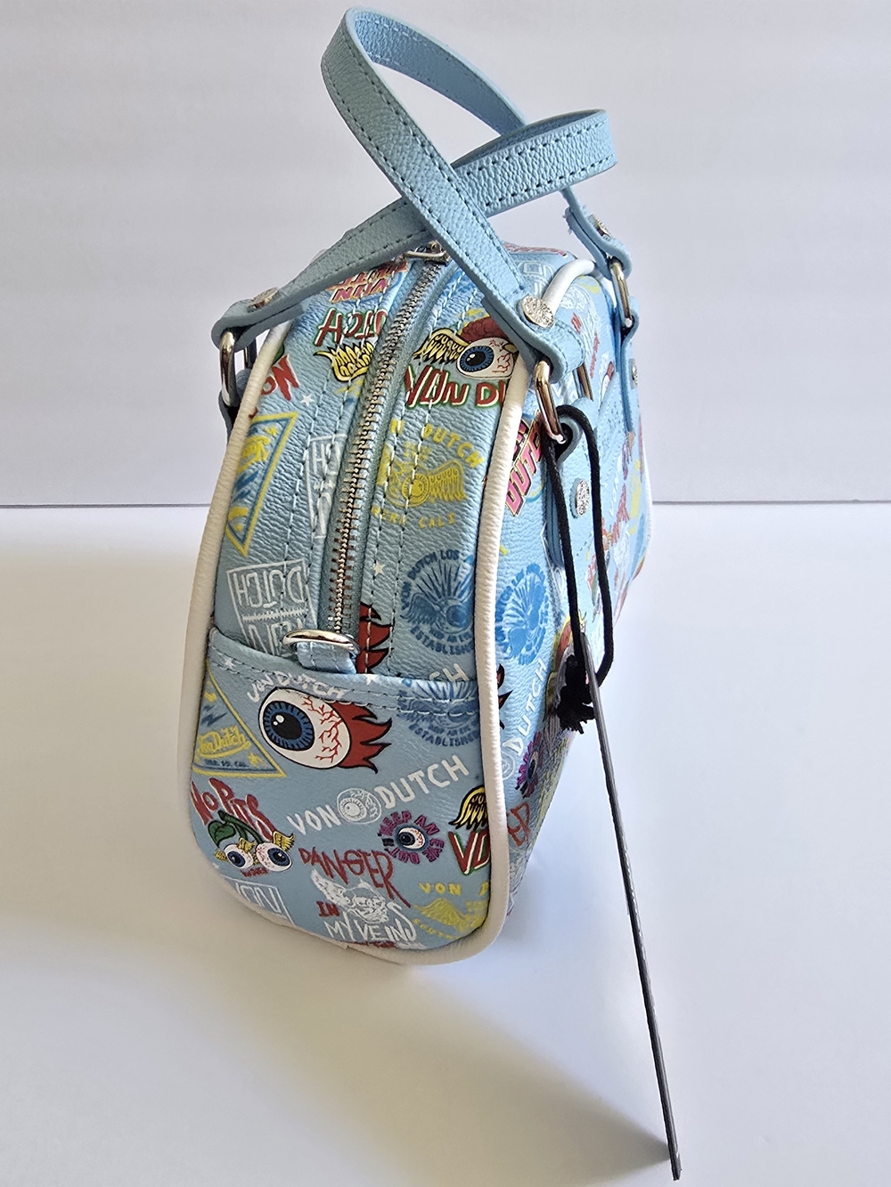 Von Dutch Light Blue Printed Dome Satchel - Picture 2 of 5